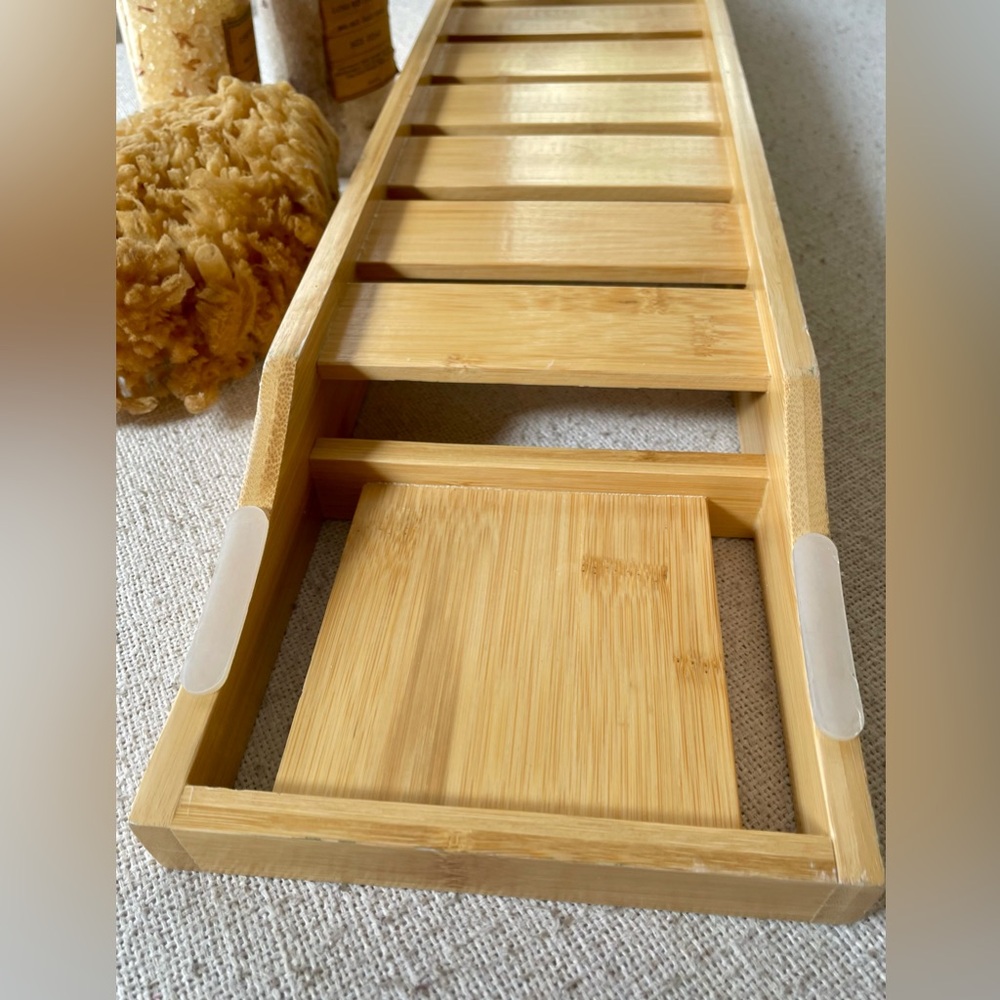 NATURAL BAMBOO BATH TRAY TUB TRAY WITH COMPARTMENTS - Picture 7 of 10